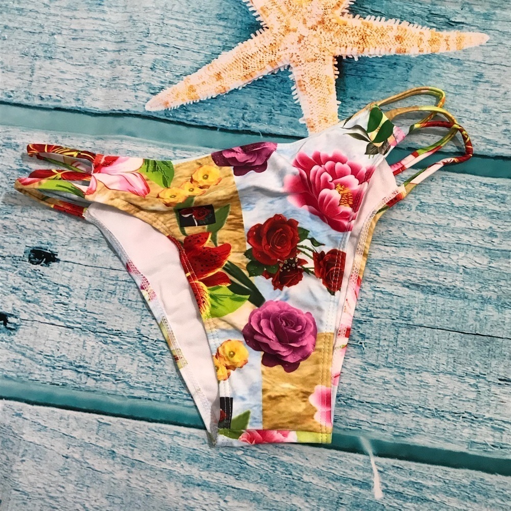 Floral neck tie strappy bikini swimsuit - Picture 7 of 8